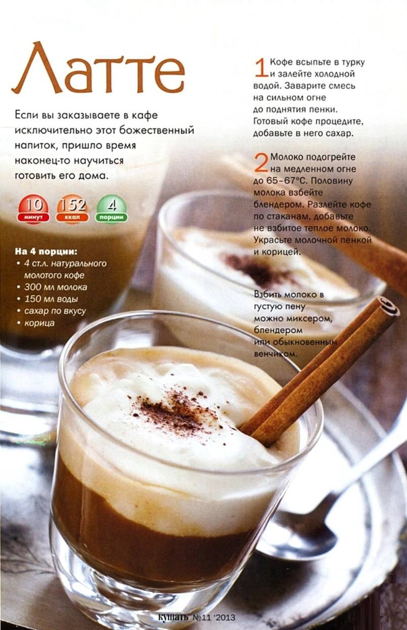 Кофе латте, рецепты приготовления в домашних услвоиях