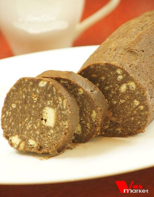 Сладкая шоколадная колбаска из печенья со сгущенкой - кушаем вкусно